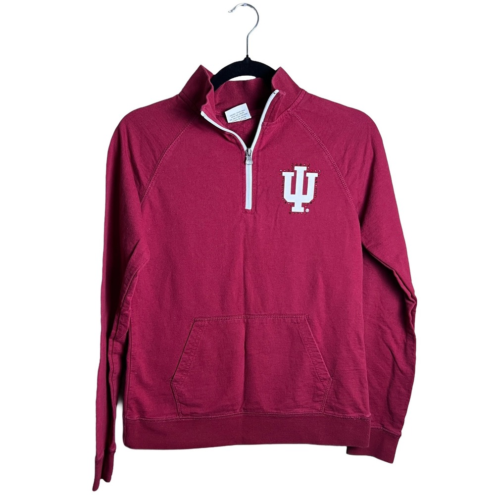 E5 Indiana University Rhinestone Quarter Zip Sweatshirt Women's S Y2K Athleisure